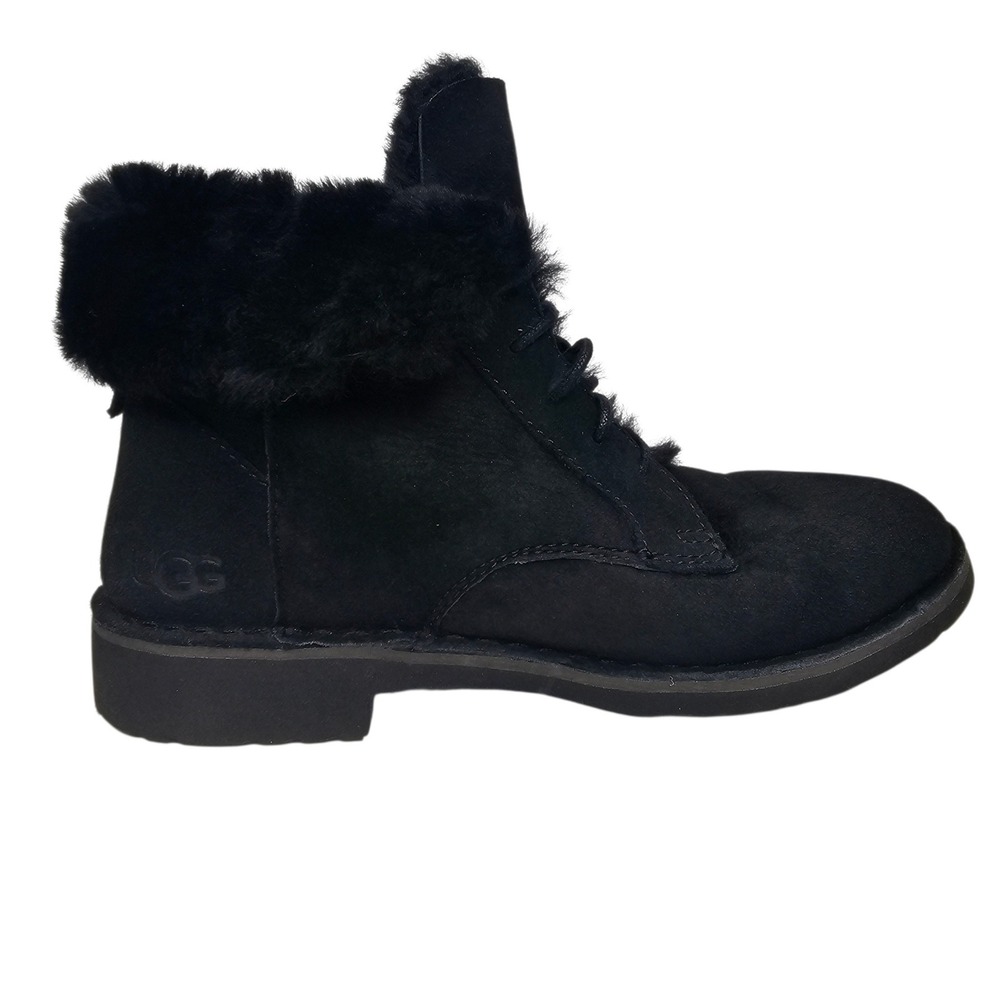 UGG Quincy Womens 7.5 Black Suede Shearling Lace Up Ankle Boots 1012359 - Picture 2 of 10